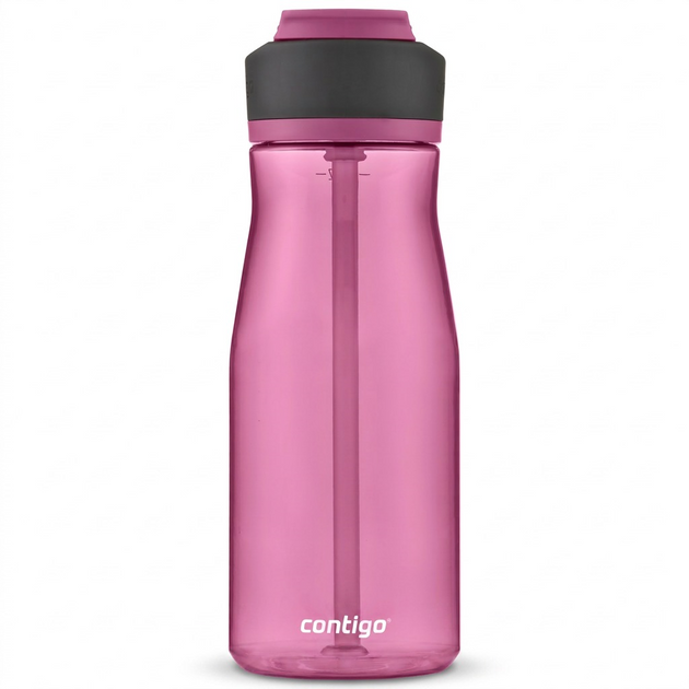 Contigo 32 oz Autospout Ashland 2.0 water bottle in Azalea and grey with a pure white background.