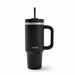 A pure, high-resolution hero shot of the Contigo Streeterville Leak-Proof Tumbler in Licorice, showing its unique shape, handl and straw.