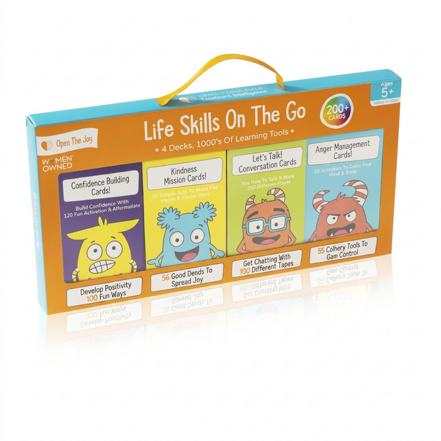fdmt Life Skills On The Go set in blue and orange packaging with a yellow handle.