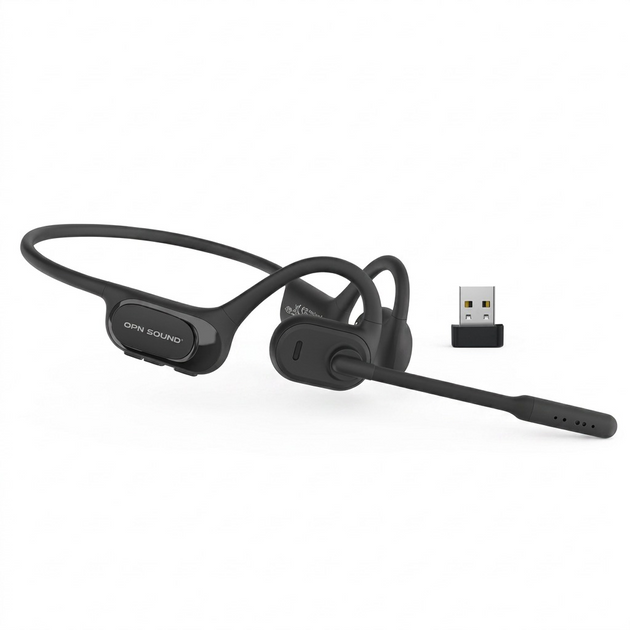 Pure high-resolution hero shot of the OPN Sound Chat Pro headset with USB dongle on a white background.