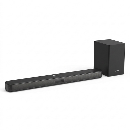 High-resolution ecommerce hero shot of the SHARP HT-SBW192 soundbar and subwoofer.