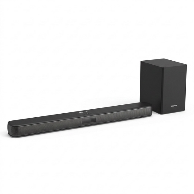 High-resolution ecommerce hero shot of the SHARP HT-SBW192 soundbar and subwoofer.