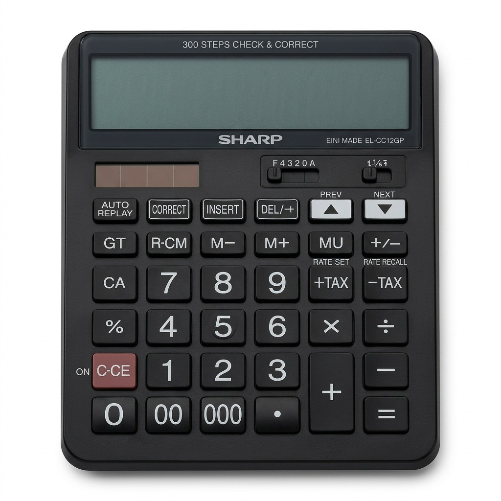 Sharp EL-CC12GP 12-digit check and correct calculator on a clean white background.