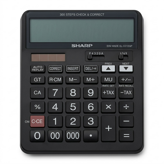 Sharp EL-CC12GP 12-digit check and correct calculator on a clean white background.