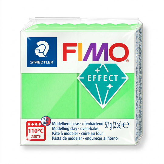 Pure hero shot of the STAEDTLER Fimo Effect 57g (2 oz) oven-bake clay block in standard packaging, exact size and details matched to the reference.