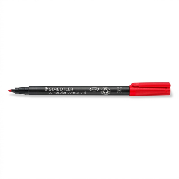 STAEDTLER Lumocolor permanent M red marker (MPN: 317-2-10) on a pure white background.