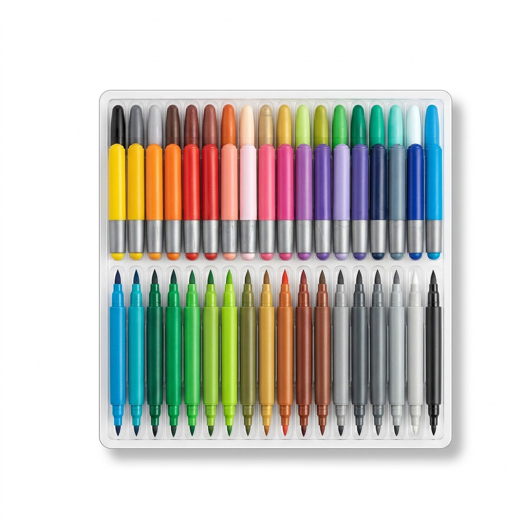 High-resolution hero shot of STAEDTLER double-ended watercolour brush pen set 3001-TB72, 72 colors, on a clean background.
