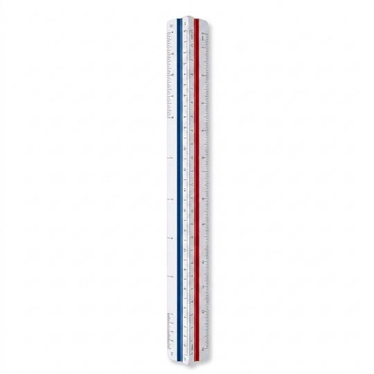 STAEDTLER Mars 98718-31BK 12-inch triangular architectural ruler hero shot on white.
