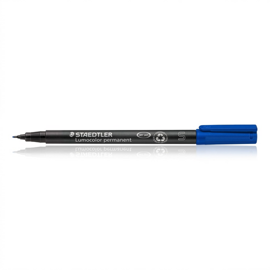 A high-resolution ecommerce hero shot of the blue STAEDTLER permanent marker with a clean shadow.