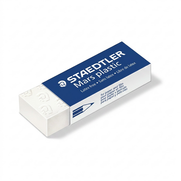 STAEDTLER Mars plastic eraser - classic blue wrapped. Pure hero shot.