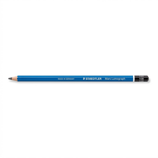 STAEDTLER Mars Lumograph 10B pencil hero shot on pure white background, showcasing all product details and markings.