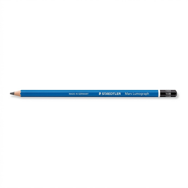 STAEDTLER Mars Lumograph 10B pencil hero shot on pure white background, showcasing all product details and markings.