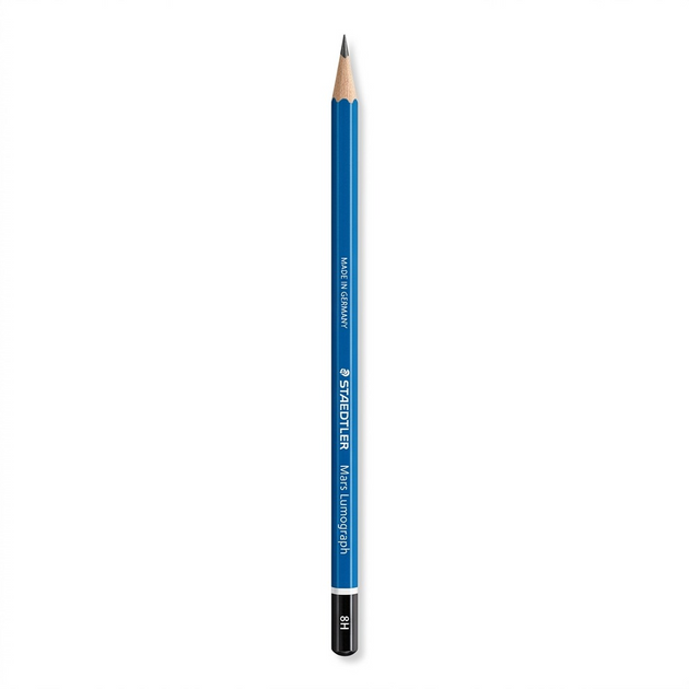 A clean, high-resolution hero image of a single STAEDTLER Mars Lumograph 8H pencil, centered vertically on a pure white background, with all details and markings clearly visible.
