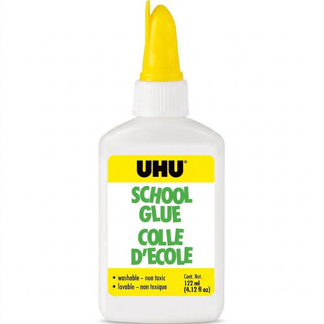 A pure, high-resolution hero image of the UHU School Glue bottle against a white background.