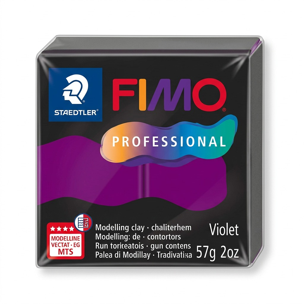 Pure ecommerce hero shot of a single block of STAEDTLER Fimo Professional 57g Violet modelling clay, centered on a clean white background.