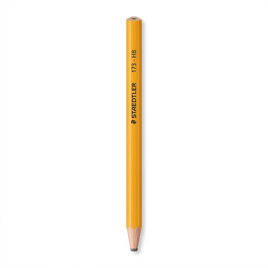 A crisp, canonical pencil: yellow, unsharpened, triangular, clearly displaying the STAEDTLER logo.