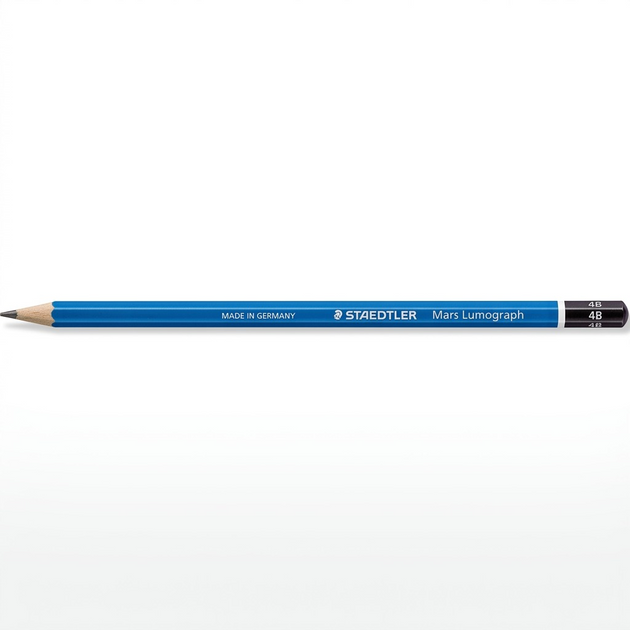 A high-resolution ecommerce hero shot of a single STAEDTLER Mars Lumograph 4B pencil.