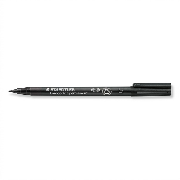 Pure, high-resolution main product image of the STAEDTLER Lumocolor permanent black fine tip marker (313-9) on a white background.