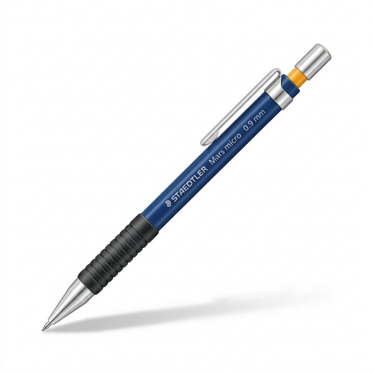 High-resolution hero shot of a Staedtler Mars micro 0.9mm mechanical pencil against a pure white background.