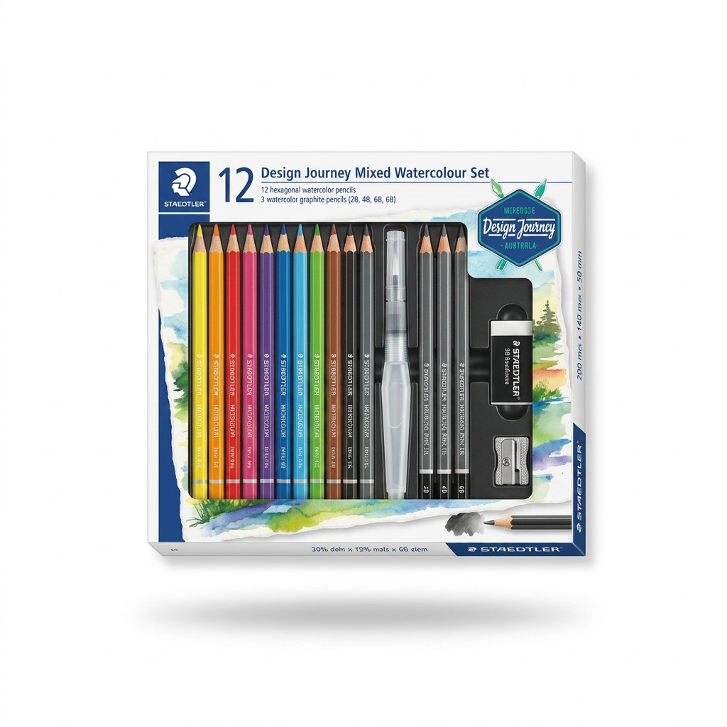 STAEDTLER Mixed Watercolour Set 61-14610C in open box, showing colored pencils, graphite, and accessories on white.