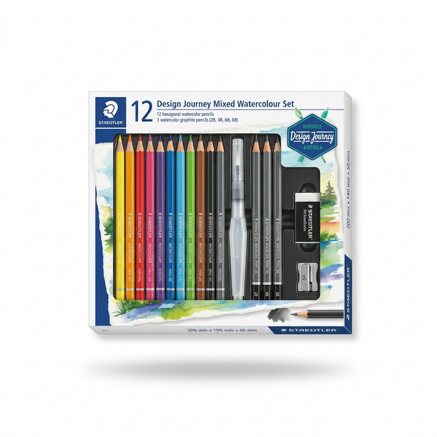 STAEDTLER Mixed Watercolour Set 61-14610C in open box, showing colored pencils, graphite, and accessories on white.