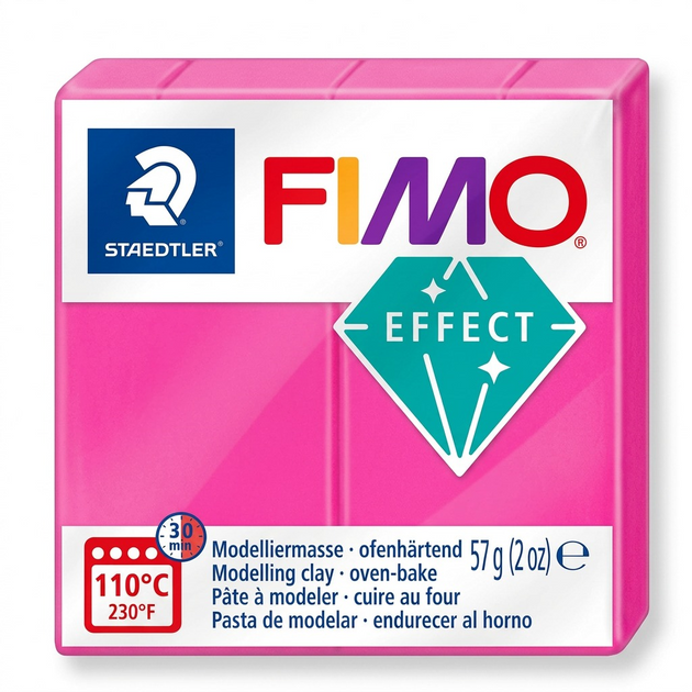 STAEDTLER Fimo Effect Neon Fuchsia 57g modeling clay stick hero shot on pure white backdrop.