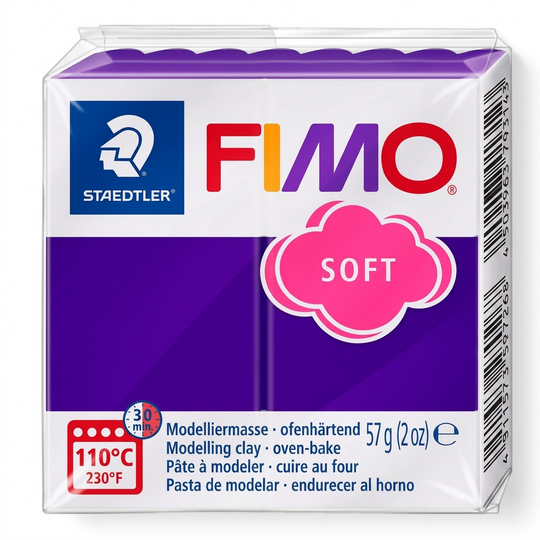 Pure high-resolution hero shot: STAEDTLER Fimo Soft Plum (8020-63) modelling clay block.