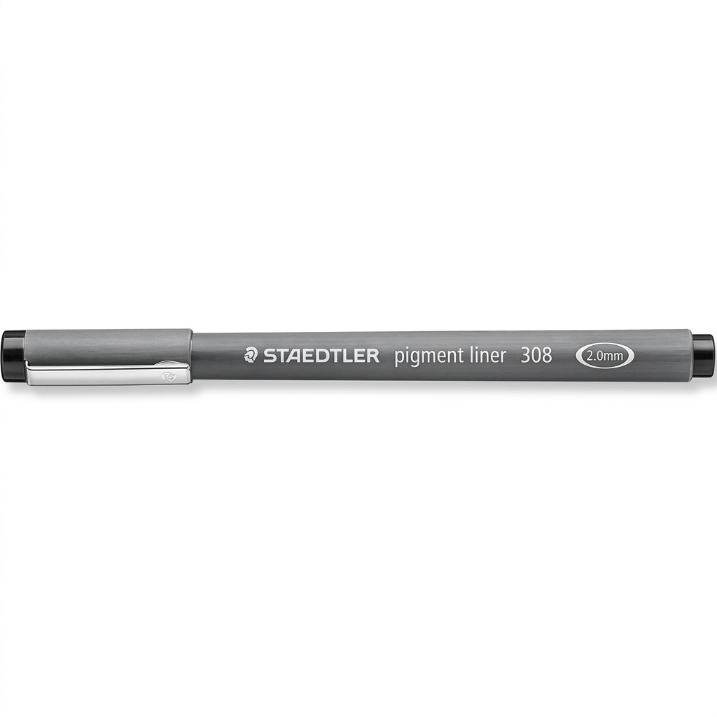 A crisp, centered ecommerce hero shot of the STAEDTLER Fineliner 2.0mm black pen on a pure white background.