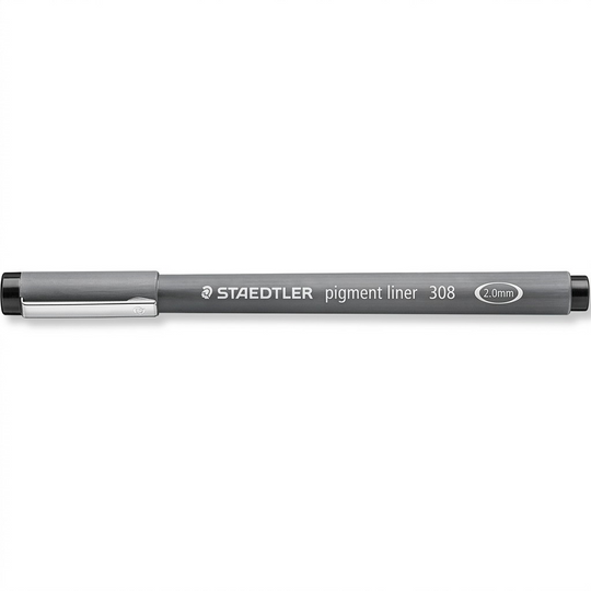 A crisp, centered ecommerce hero shot of the STAEDTLER Fineliner 2.0mm black pen on a pure white background.
