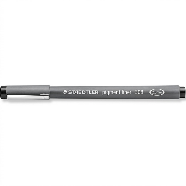 A crisp, centered ecommerce hero shot of the STAEDTLER Fineliner 2.0mm black pen on a pure white background.