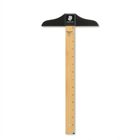 A high-resolution, pure white background product shot of the 24-inch STAEDTLER Mars T-square with a wood body and black head.