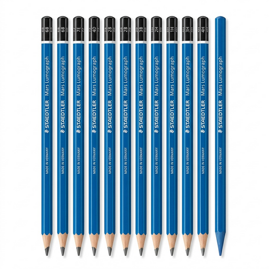 Staedtler Mars Lumograph drawing pencils (12-pack) on a pure white background in a clean hero shot.