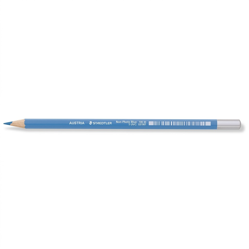 A high-resolution, pure white background product image capturing the light blue Staedtler 108-30-02 Non-Photo Blue Pencil in sharp, natural detail.