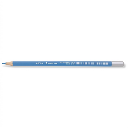 A high-resolution, pure white background product image capturing the light blue Staedtler 108-30-02 Non-Photo Blue Pencil in sharp, natural detail.