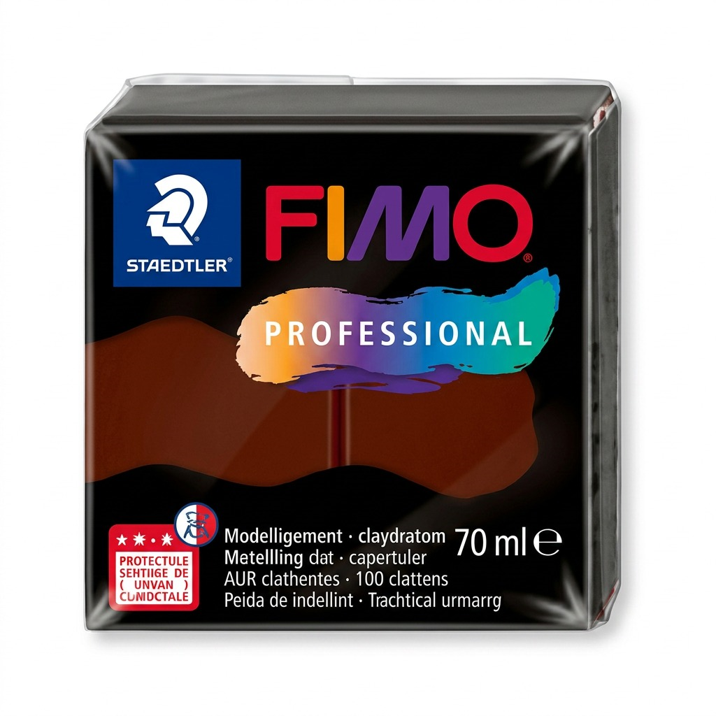 Pure high-resolution hero shot: STAEDTLER Fimo Professional Chocolate clay block, front view, on white background.