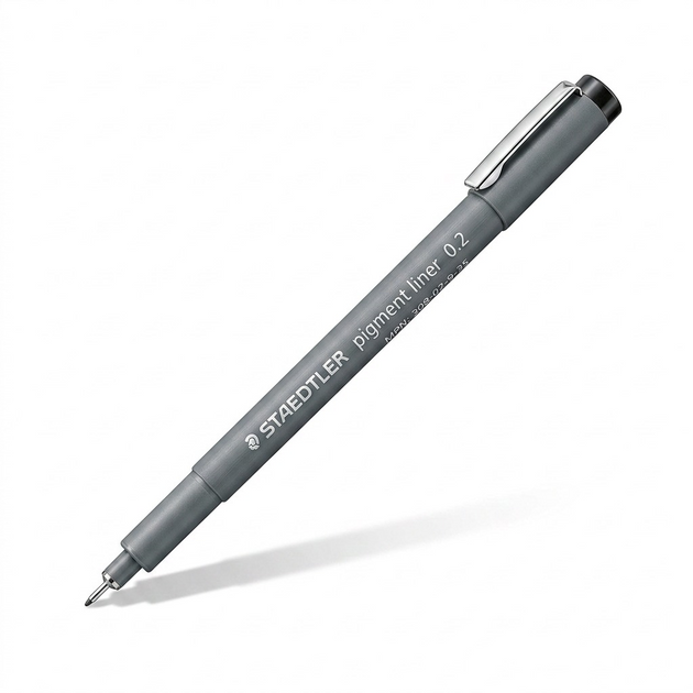 A clean, high-resolution product photography shot of the STAEDTLER Pigment Liner 0.2mm pen.