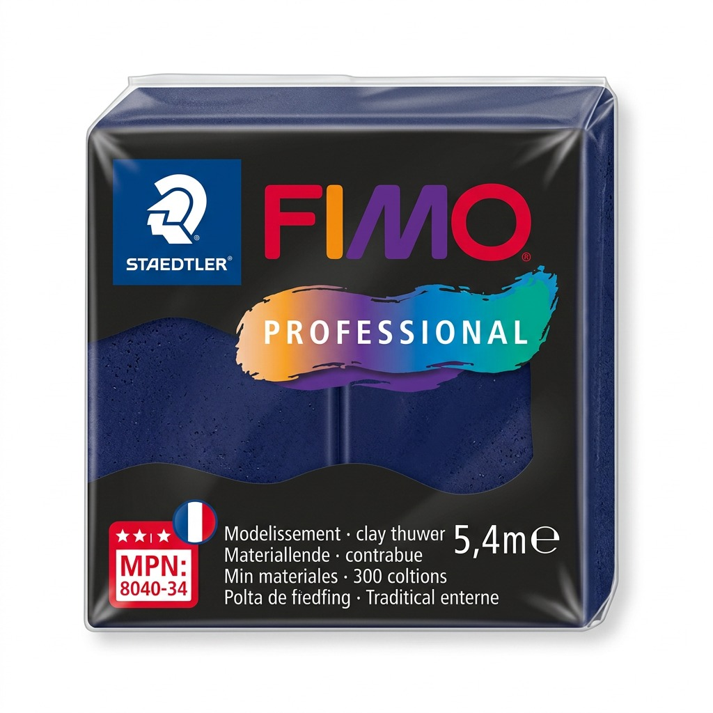 A crisp, high-resolution hero image of a block of FIMO Professional Navy Blue 57g modeling clay.