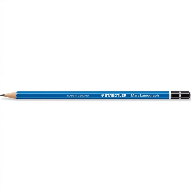 Pure hero shot: STAEDTLER Mars Lumograph B drawing pencil (100-B-M, 4007817104132), centered on white.