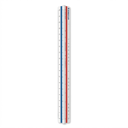 A clean, high-resolution product shot of the STAEDTLER triangular scale rule, isolated on a pure white background.
