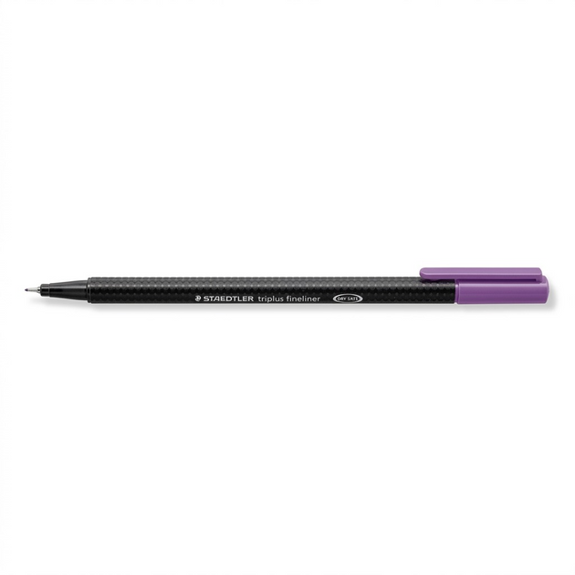 STAEDTLER triplus fineliner, lilac (334-68-A7), pure ecommerce product shot on white, ultra-detailed.