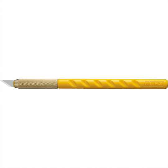 A high-resolution, centered view of the single yellow Olfa AK-1 art knife on white.