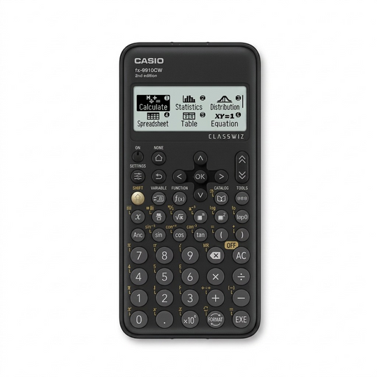 Casio FX-9910CW ClassWiz scientific calculator in black on a white background.