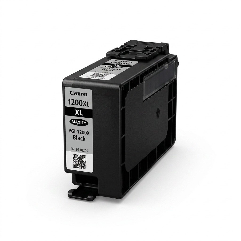 A crisp, high-resolution hero shot of an unboxed black XL PGI-1200 ink tank.