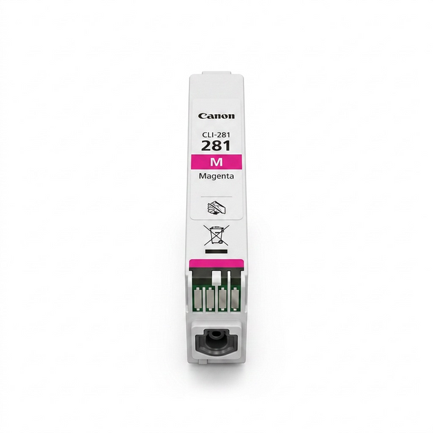 High-resolution hero shot of the Canon CLI-281 Magenta ink cartridge.