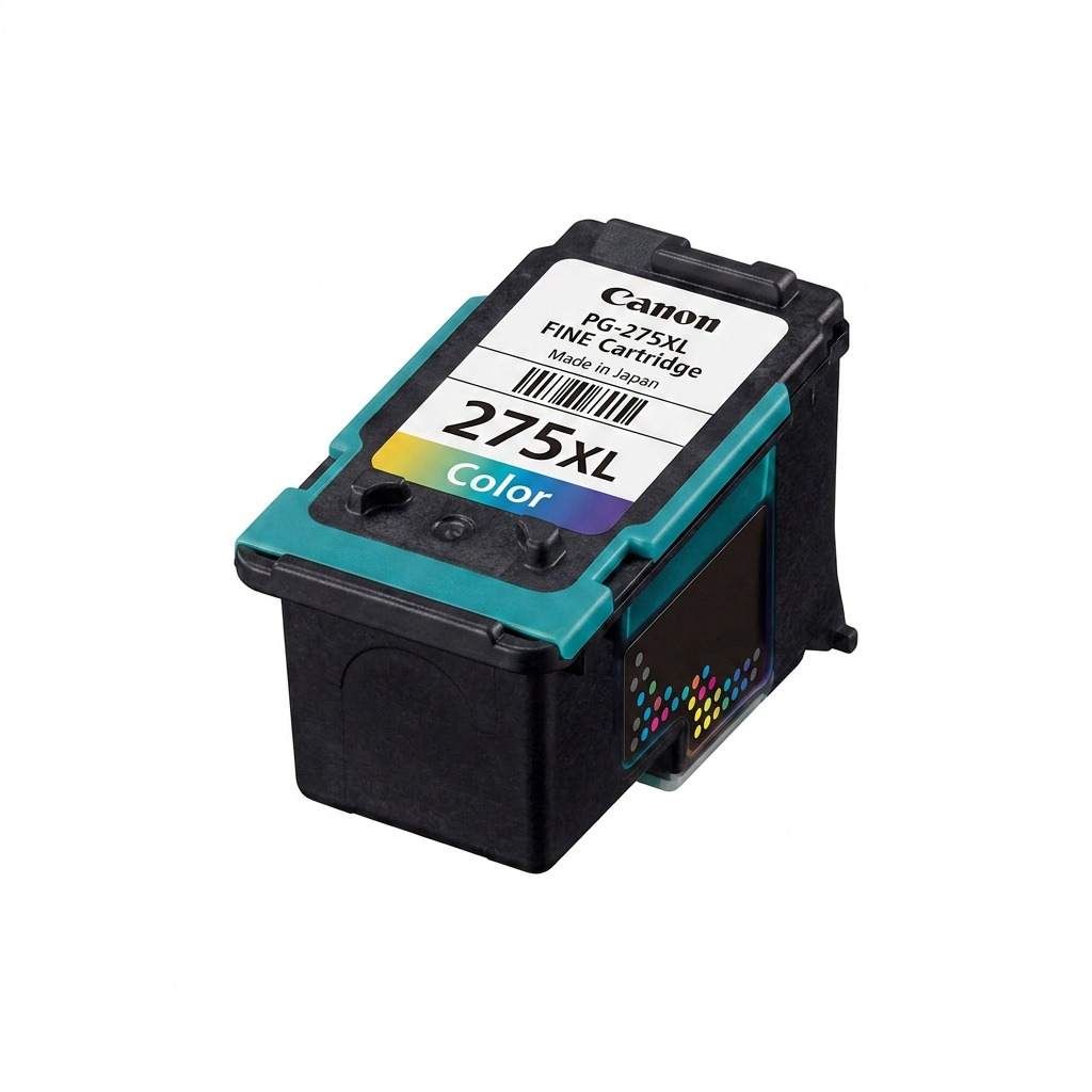 A high-resolution hero shot of the Canon CL-275XL Color Ink Cartridge, showing key labels and color dots, centered on a pure white background.