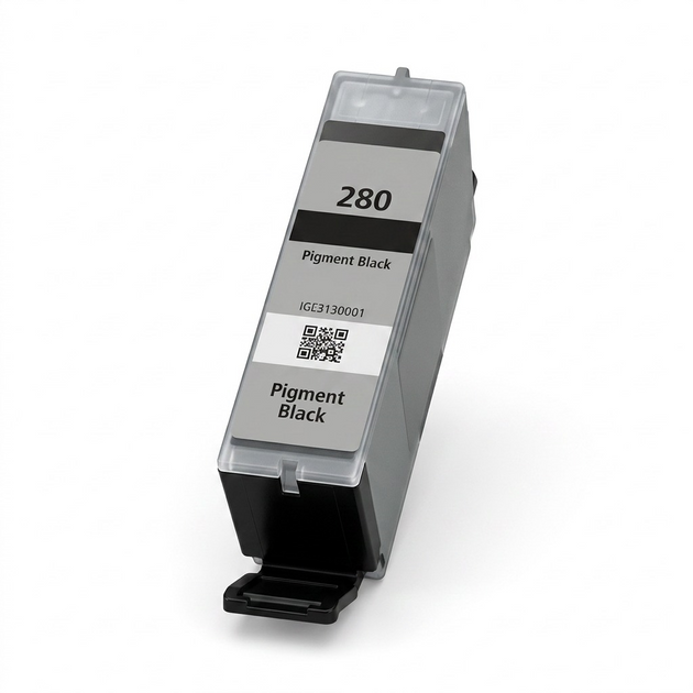 Pure high-resolution hero shot of a single Canon PGI-280XXL Pigment Black ink tank.