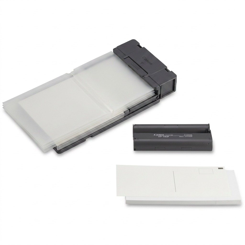A high-resolution, pure white background studio photograph of the Canon KP-36IP ink and paper set.