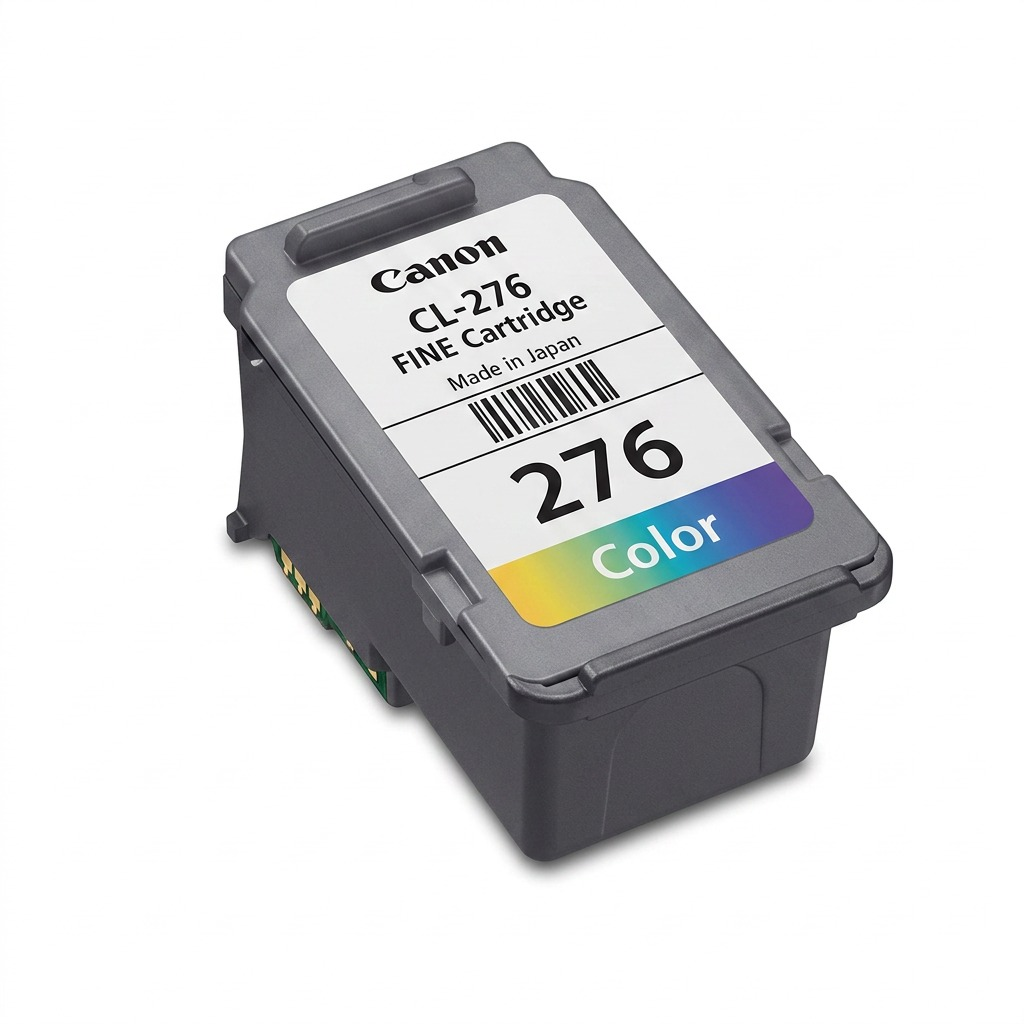 A pure ecommerce hero shot of the Canon CL-276 Color FINE Cartridge (4988C001), centered on a pure white background. The grey cartridge features clear markings, text (276 Color), and details as seen on the canonical product, rendered with realistic light, clean shadows, and sharp edges. No packaging or props are present.