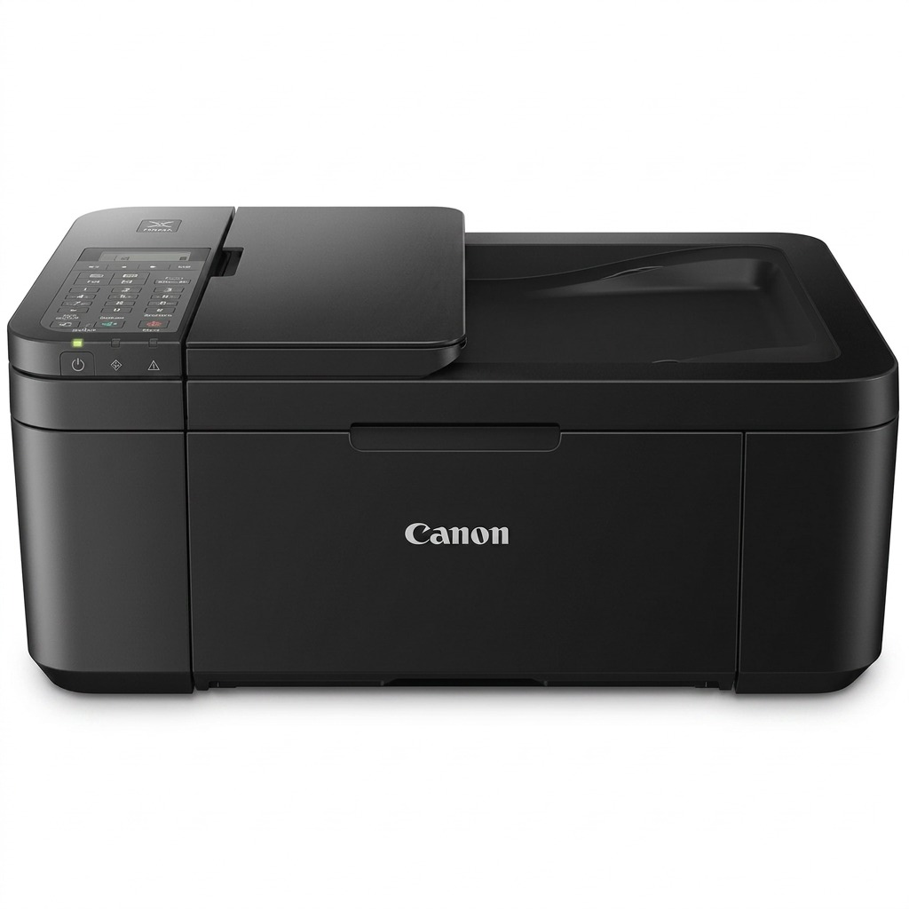 Pure high-resolution hero shot of the black Canon PIXMA TR4720 all-in-one printer on a white background.