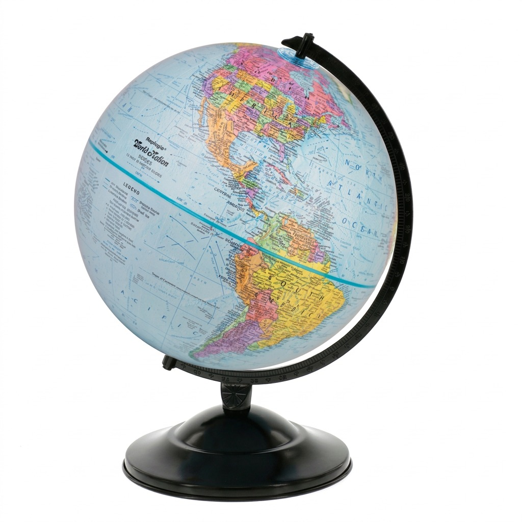A high-resolution, centered view of the Replogle 12-inch Blue Ocean Desk Globe from image_0.png against a pure white background. The globe is precise, featuring the full Replogle World Nation logo and map details, with a realistic soft shadow for depth.